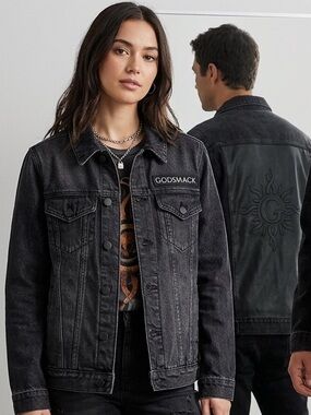 GODSMACK Official Concert Merch Washed Denim Jacket S 20” p2p Black NEW